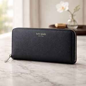 kate spade New York Black Zip Around Leather Wallet